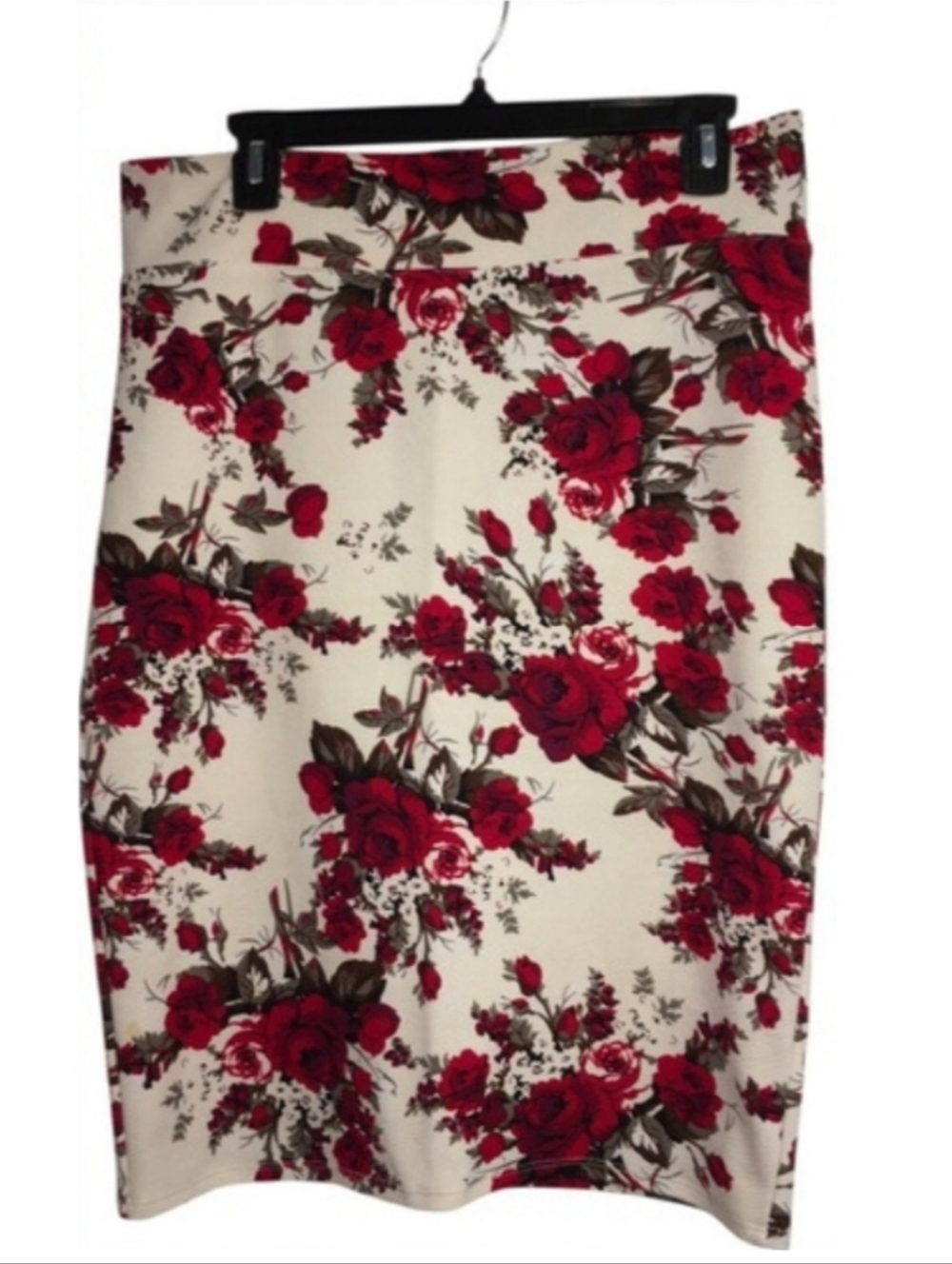 Floral Red & Off-White Pencil Skirt 🌹